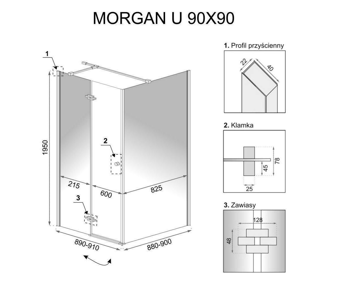 Квадратная кабинка 90х90 см  MORGAN REA-K7400:Чертеж 