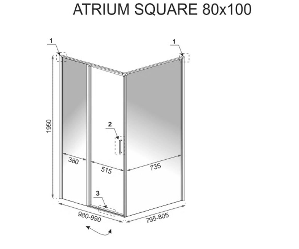 Левосторонняя кабина 80х100 см  ATRIUM SQUARE REA-K8004:Чертеж 