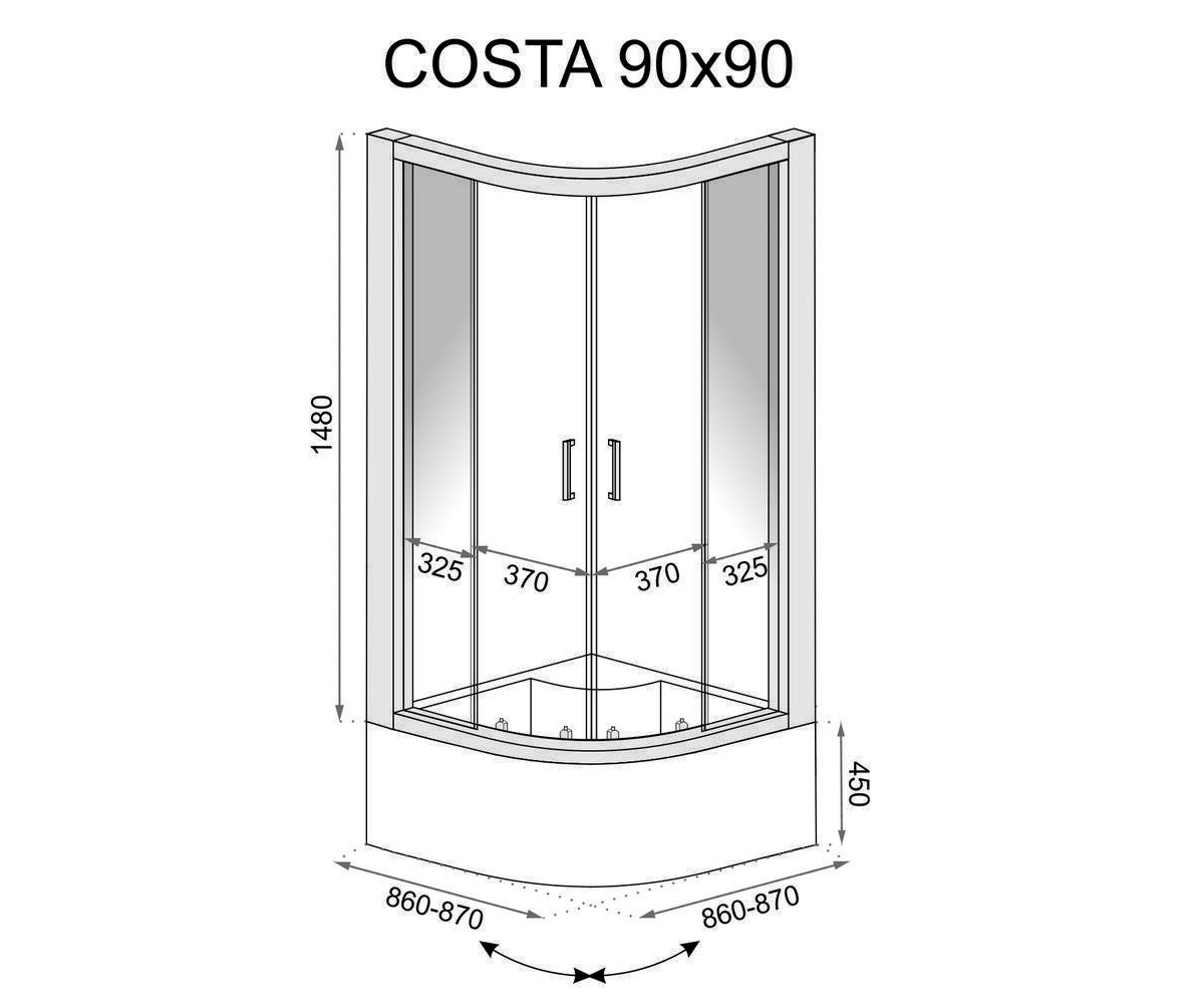 Кабина с поддоном 90х90 см  COSTA REA-K8903:Чертеж 