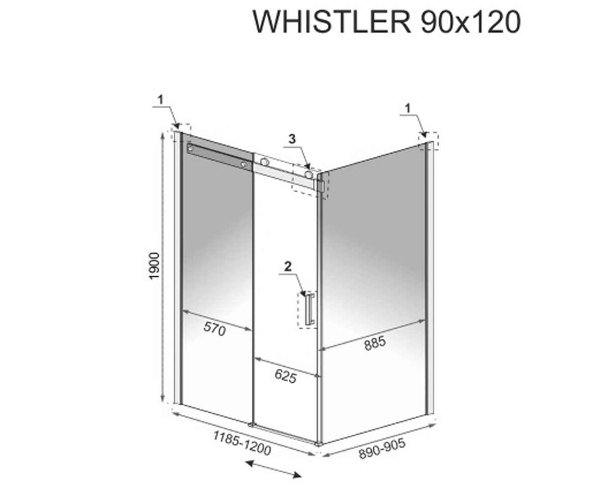 Кабина прямоугольная 90х120 см  WHISTLER REA-K8971:Чертеж 