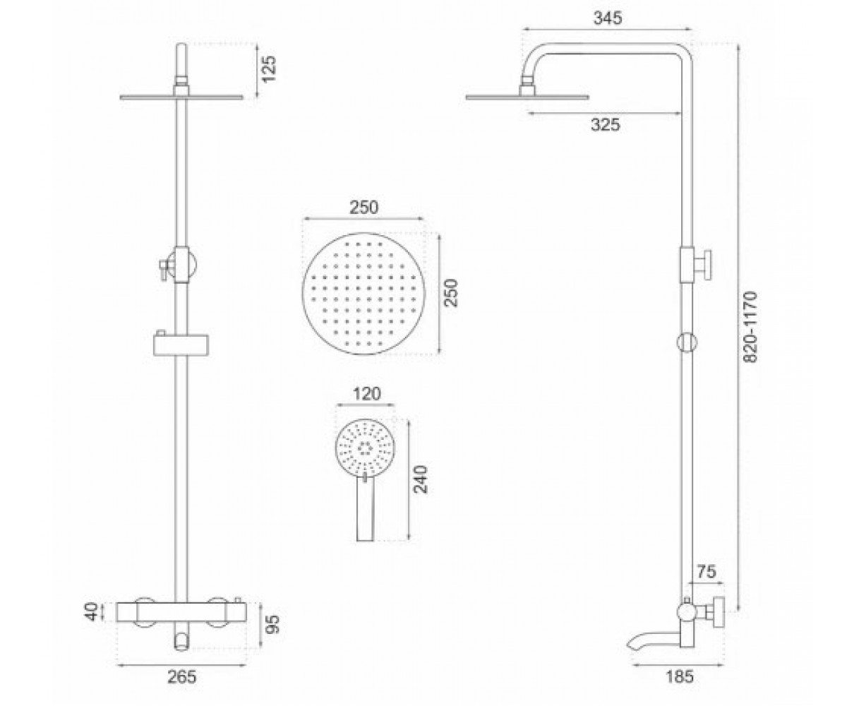 Душевая система  LUNGO REA-P6608:Чертеж 