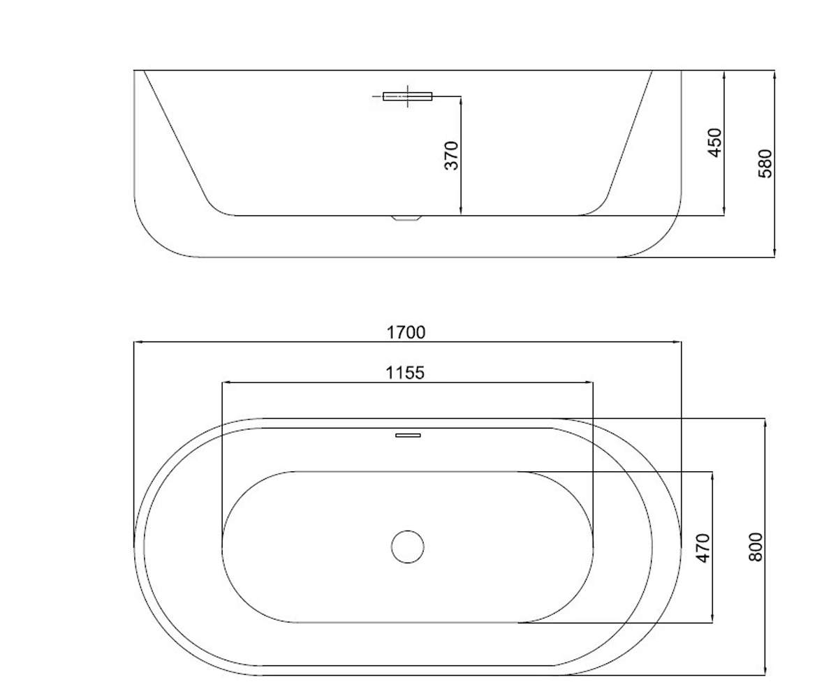 Ванна с сифоном 170 см  MOLTO REA-W0902:Чертеж 