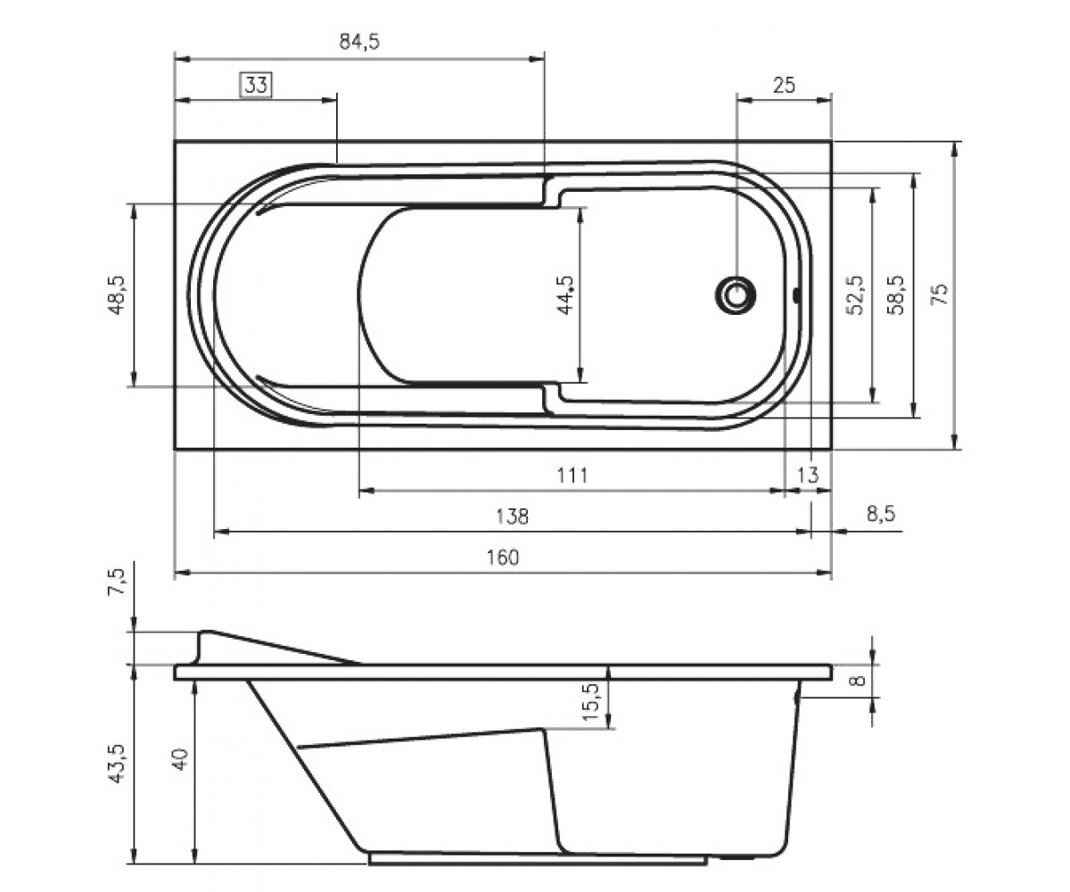 Прямоугольная ванна  COLUMBIA B001001005:Чертеж 