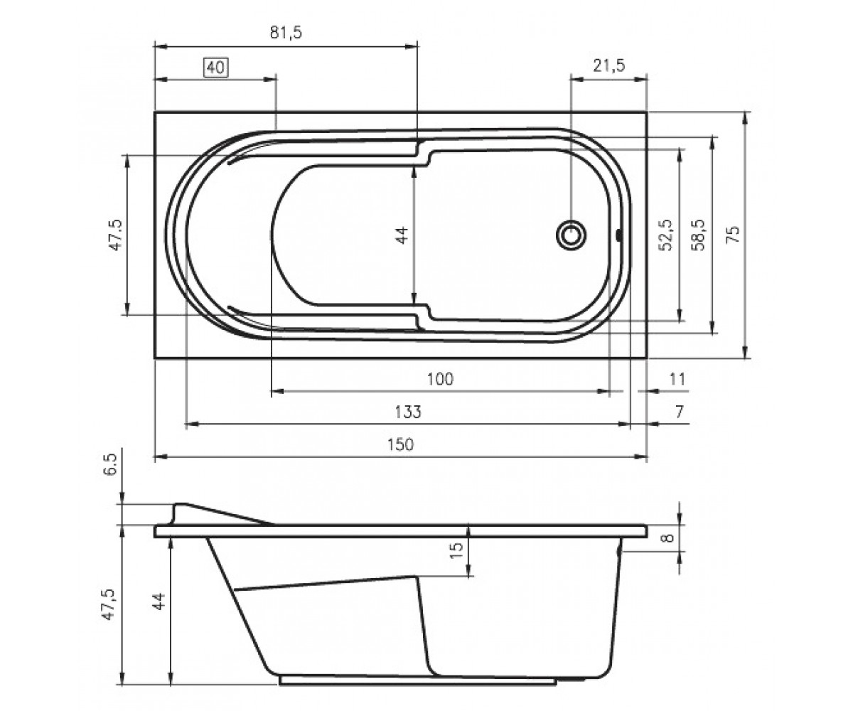 Прямоугольная ванна  COLUMBIA B002001005:Чертеж 