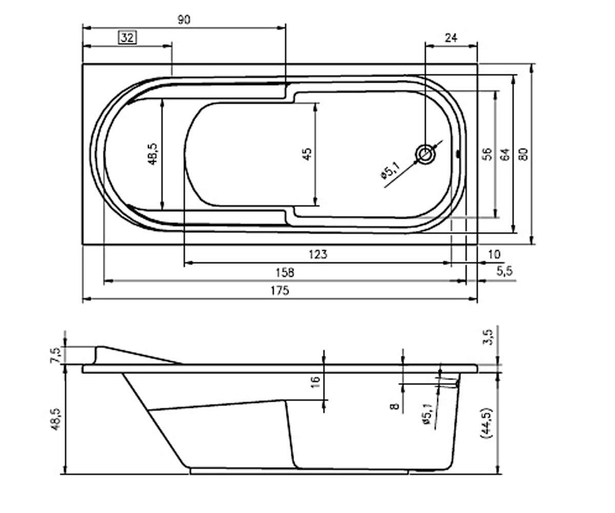 Прямоугольная ванна  COLUMBIA B003001005:Чертеж 