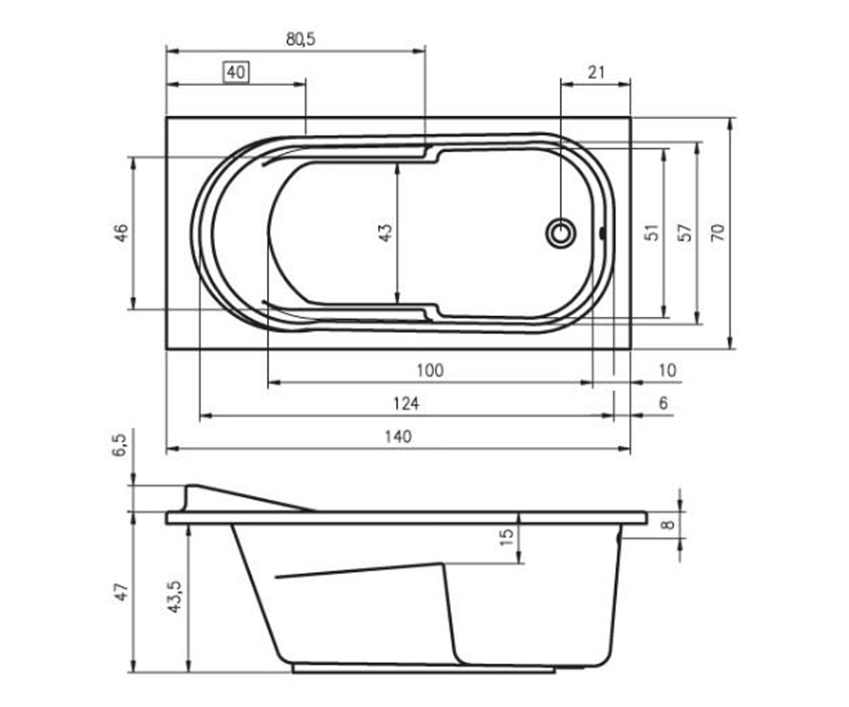 Прямоугольная ванна  COLUMBIA B004001005:Чертеж 