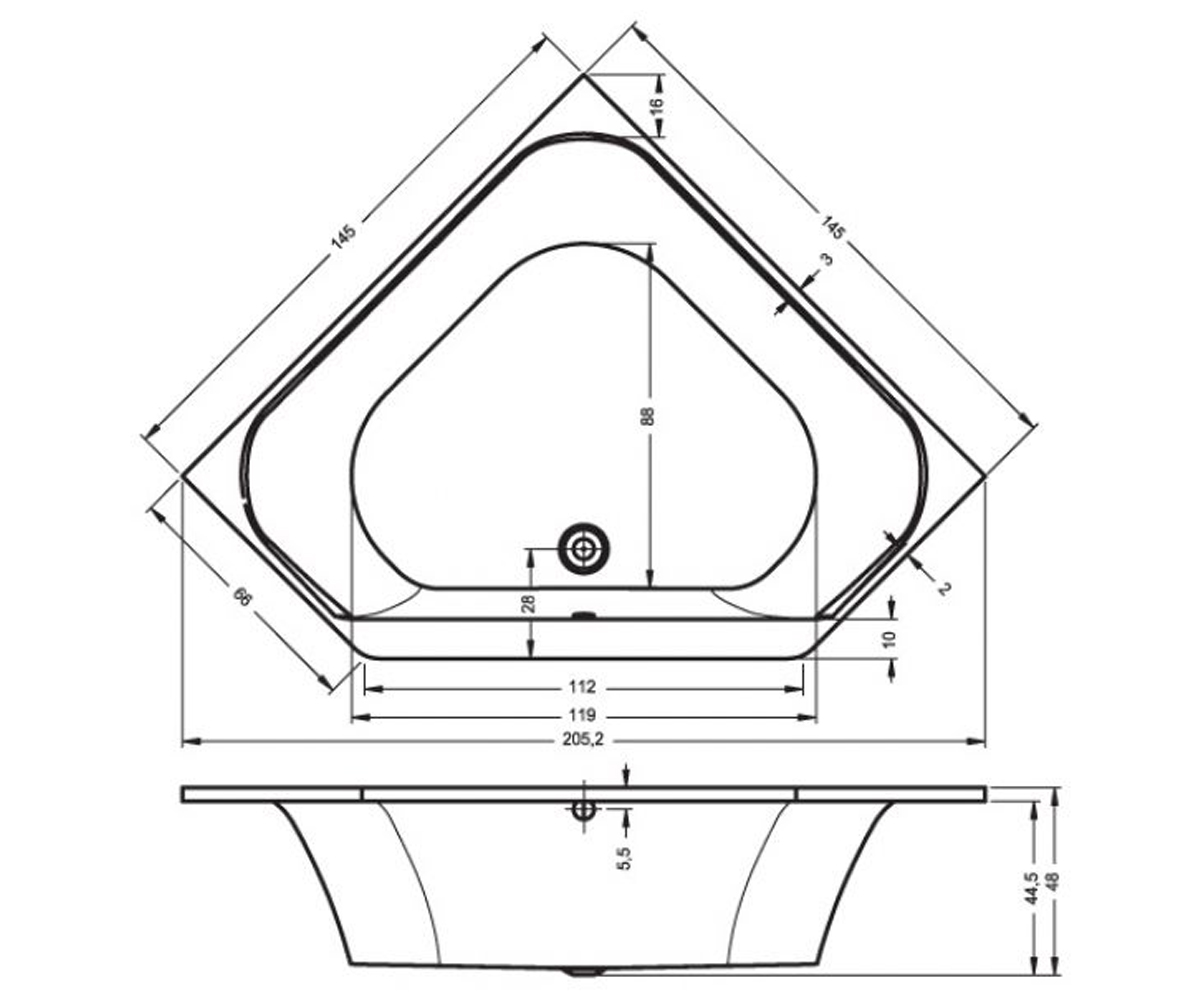 Акриловая ванна  AUSTIN B005001005:Чертеж 