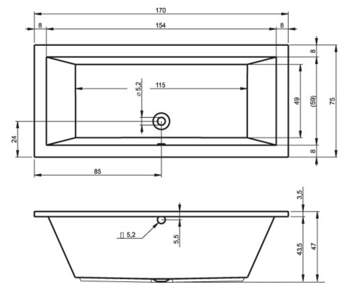 Прямоугольная ванна  LUSSO B007001005:Чертеж 