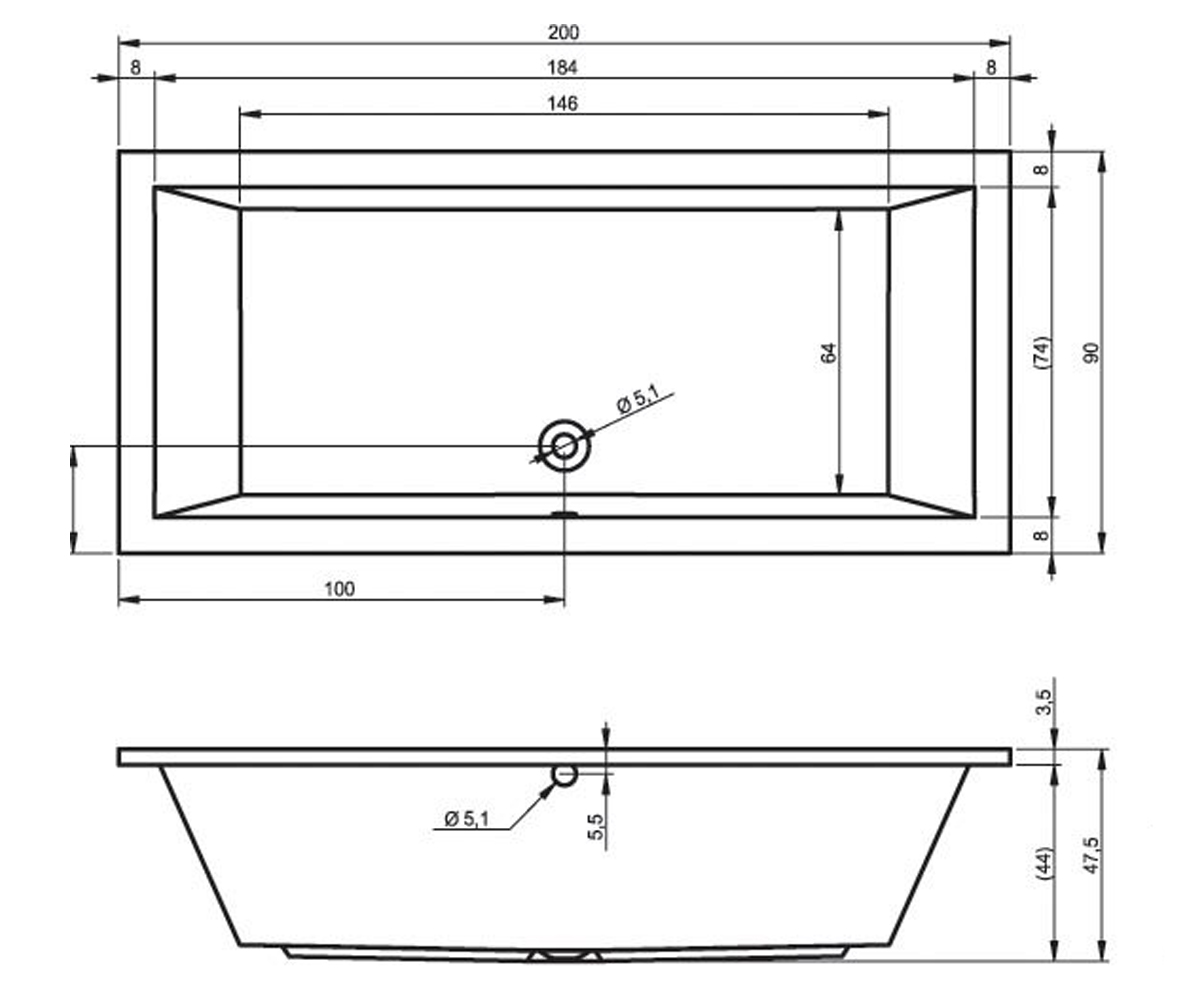 Прямоугольная ванна  LUSSO B016001005:Чертеж 
