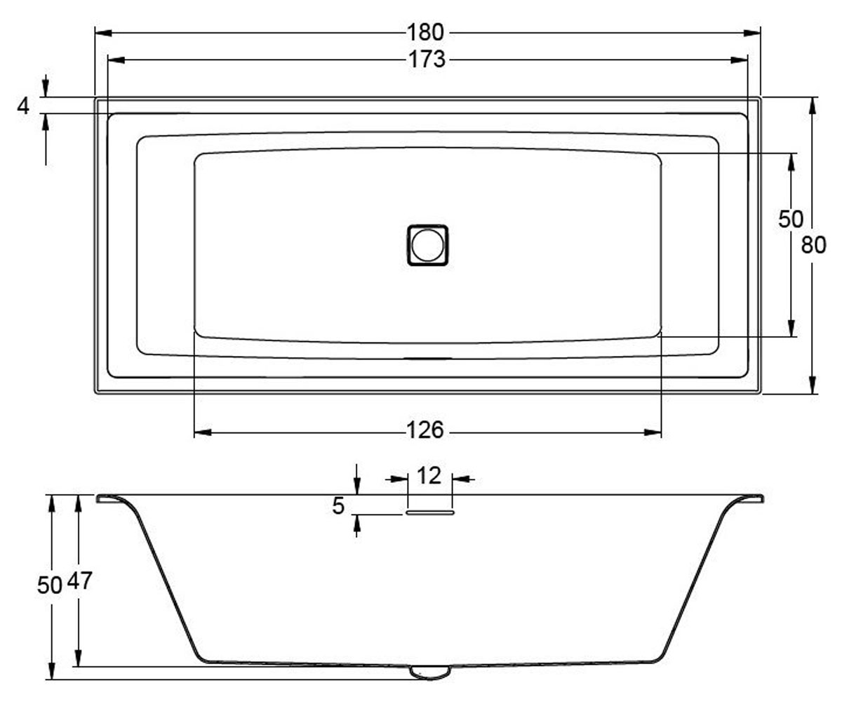 Ванна акриловая  STILL SQUARE 180X80 B099001005:Чертеж 