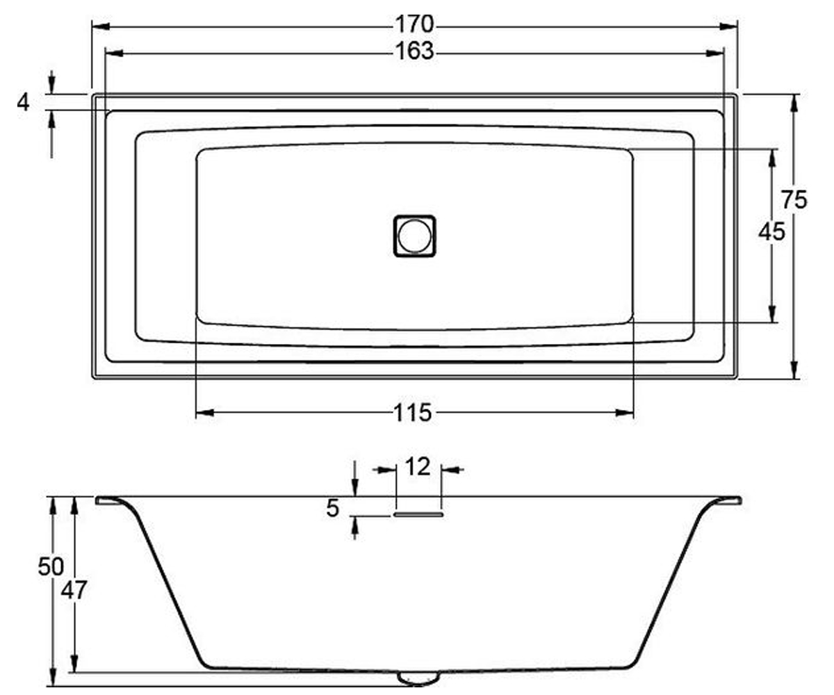 Ванна акриловая 170х75  STILL SQUARE B100001005:Чертеж 
