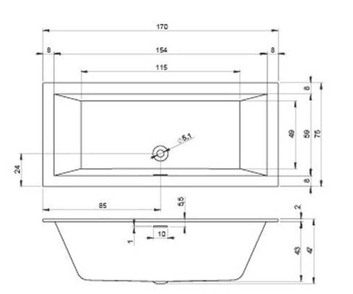 Ванна акриловая  RETHINK CUBIC B105001005:Чертеж 