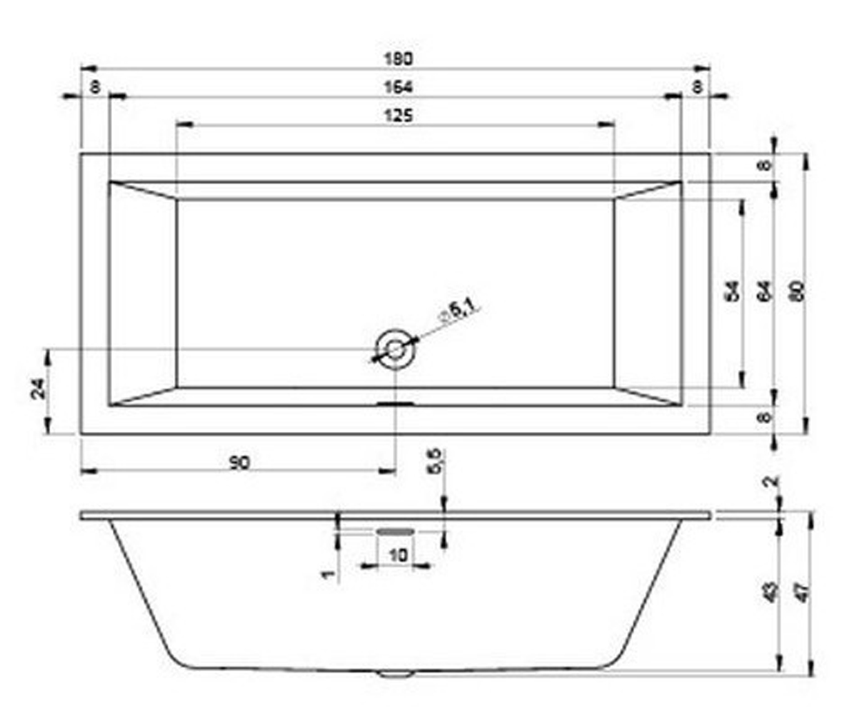 Ванна пристенная  RETHINK CUBIC B106001005:Чертеж 