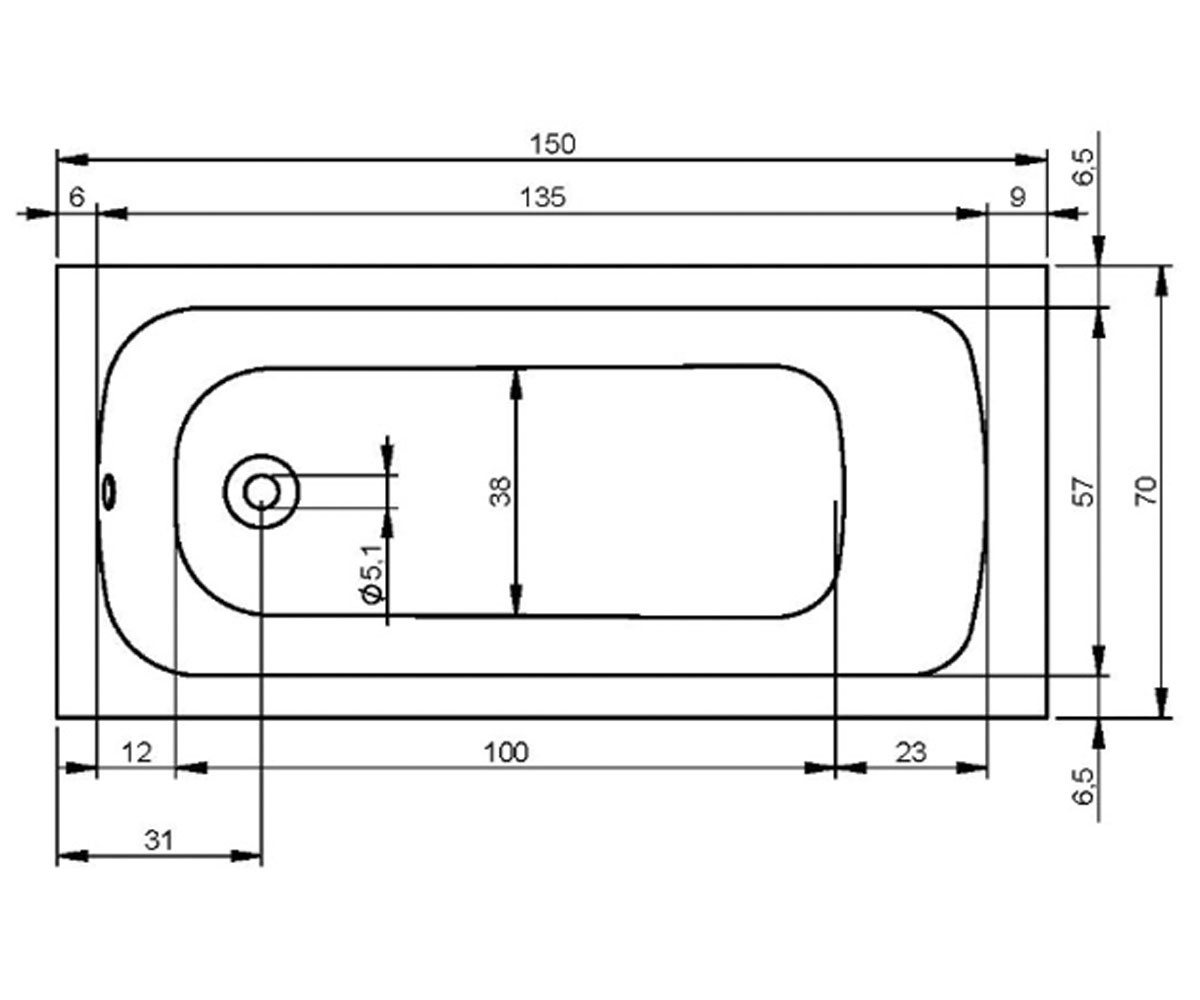 Ванна акриловая 150х70 см  RIMA BB2900500000000:Чертеж 