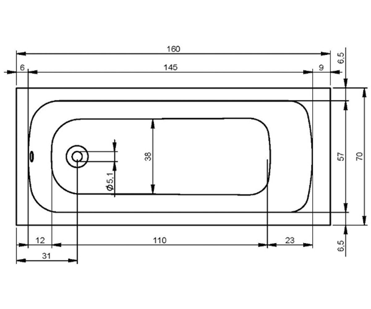 Ванна акриловая 160х70 см  RIMA BB3000500000000:Чертеж 