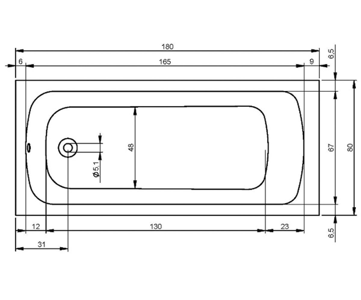 Ванна акриловая 180х80 см  RIMA BB3200500000000:Чертеж 