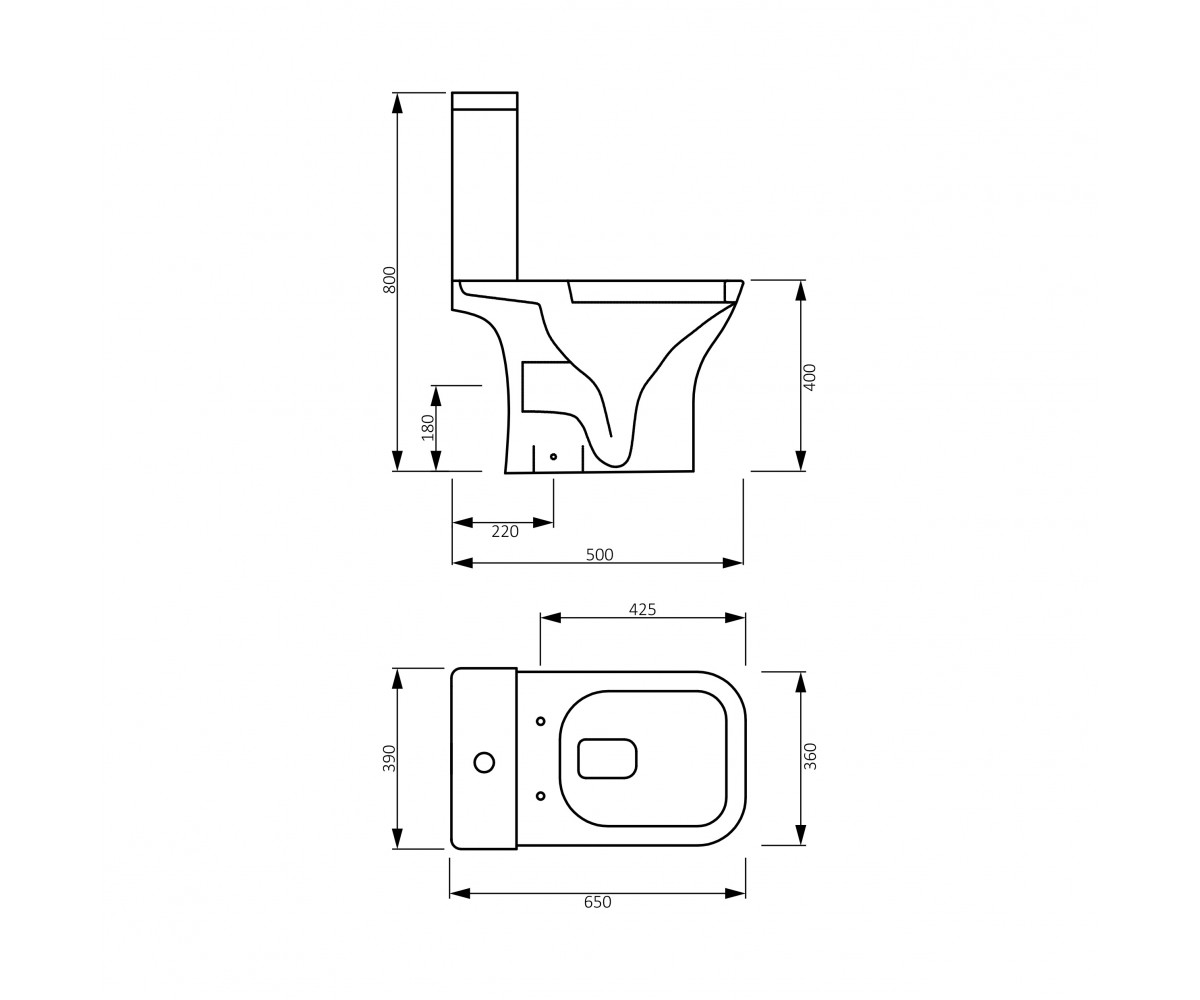 FEEL Rimless компакт не пристінний з бачком 65*39*80см, сидіння duroplast slow-closng  CE13003:Чертеж 