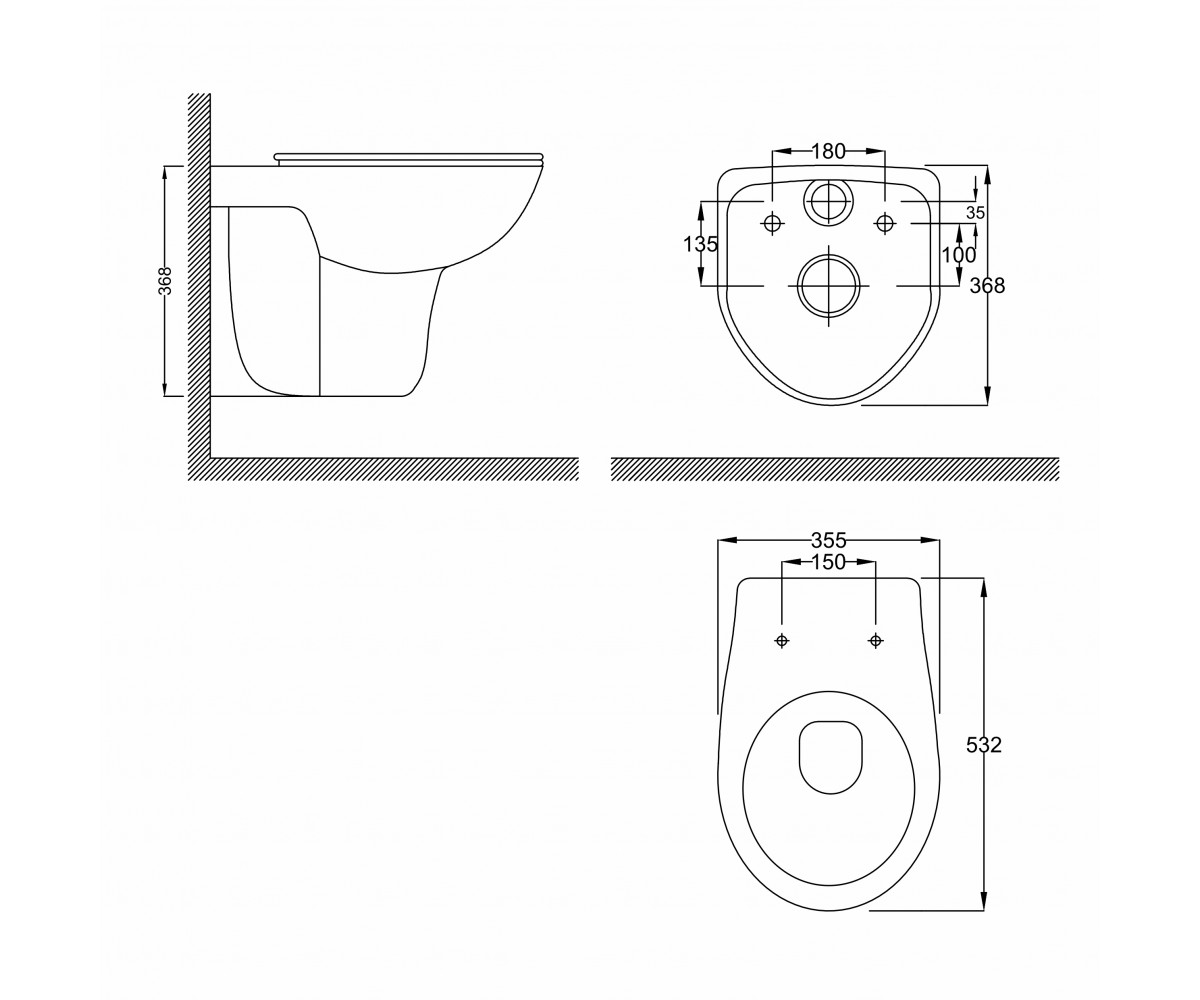 Набір інсталяційний: FLIP Rimless підвісний унітаз, сидіння +458.103.00.1 DUOFIX Basic  CEJ0005+458.103.00.1:Чертеж 