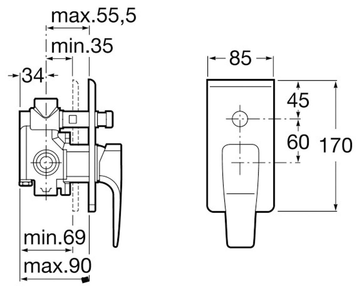 Смеситель для душа  THESIS 5A0650C00:Чертеж 