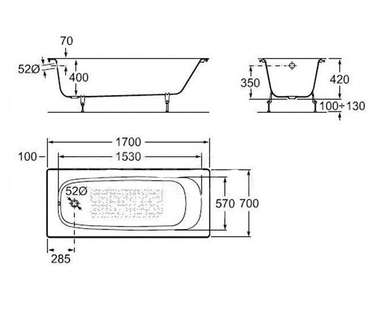 Ванна чугунная  CONTINENTAL A21291100R+A150412330:Чертеж 