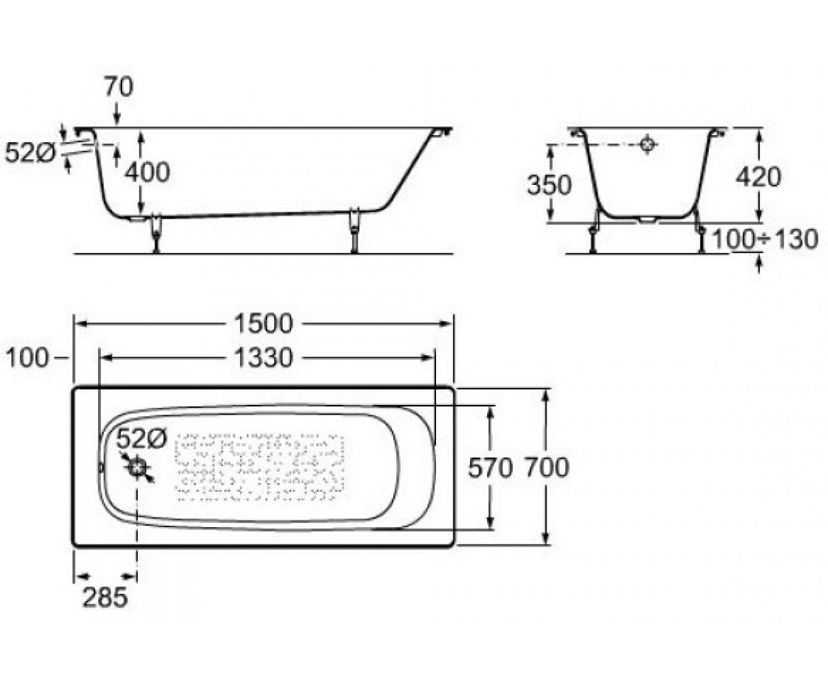 Прямоугольная ванна  CONTINENTAL A21291300R+A150412330:Чертеж 
