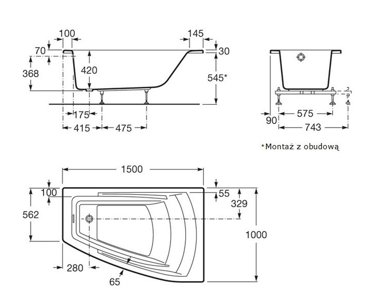 Ванна правая 150х100 см  HALL A248165000:Чертеж 