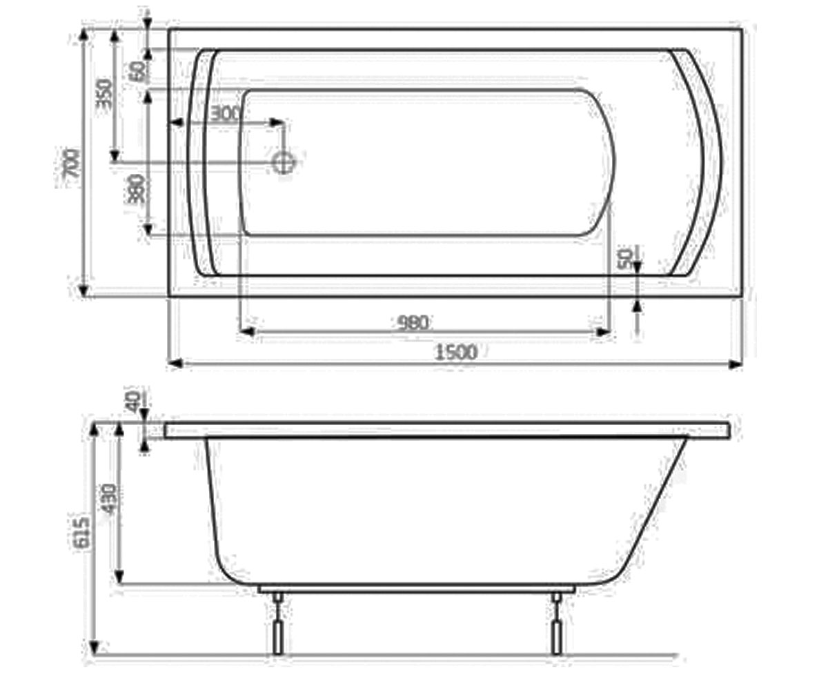 Акриловая ванна 150х70 см  LINEA A24T010000:Чертеж 