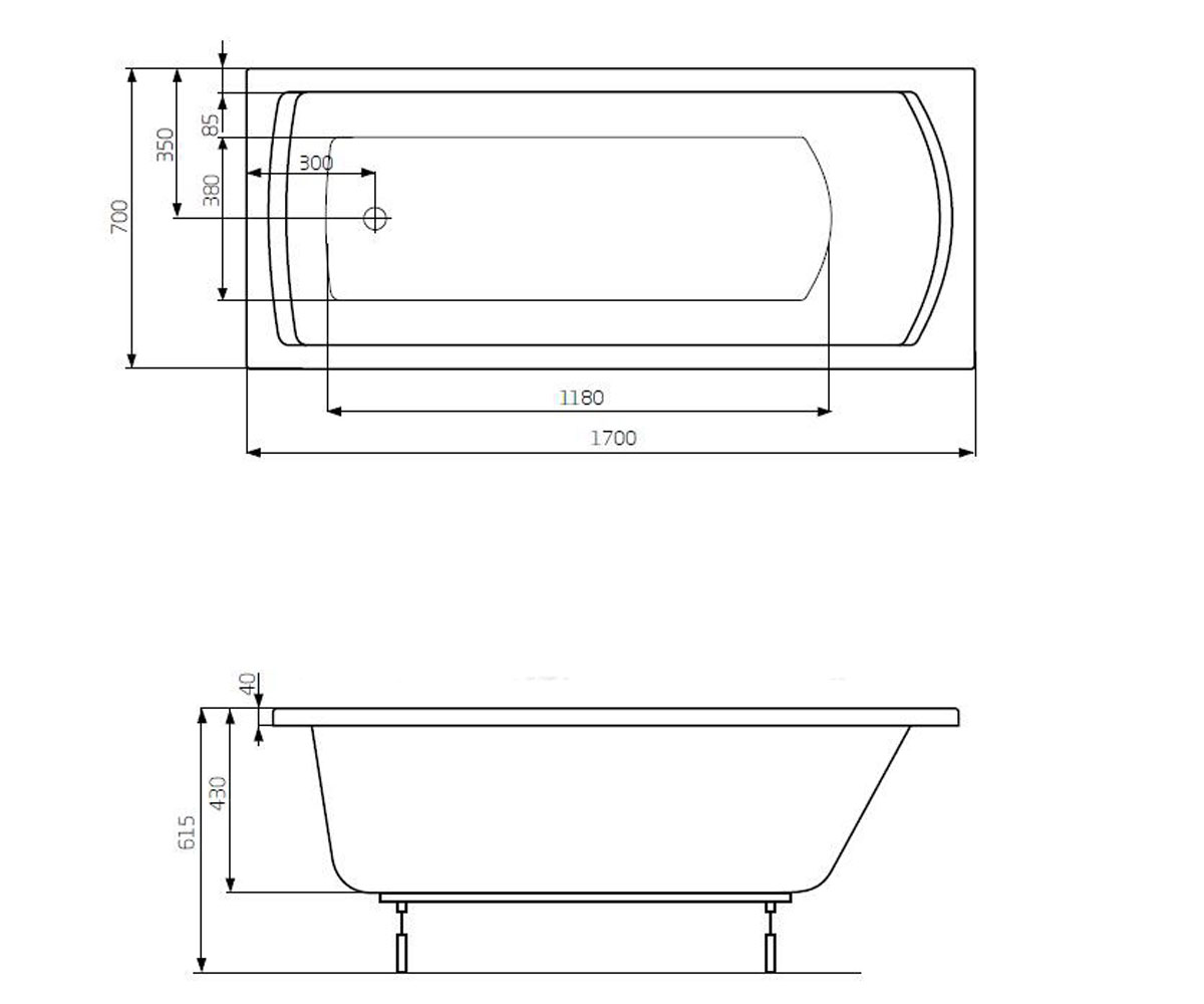Прямоугольная ванна из акрила  LINEA A24T034000:Чертеж 