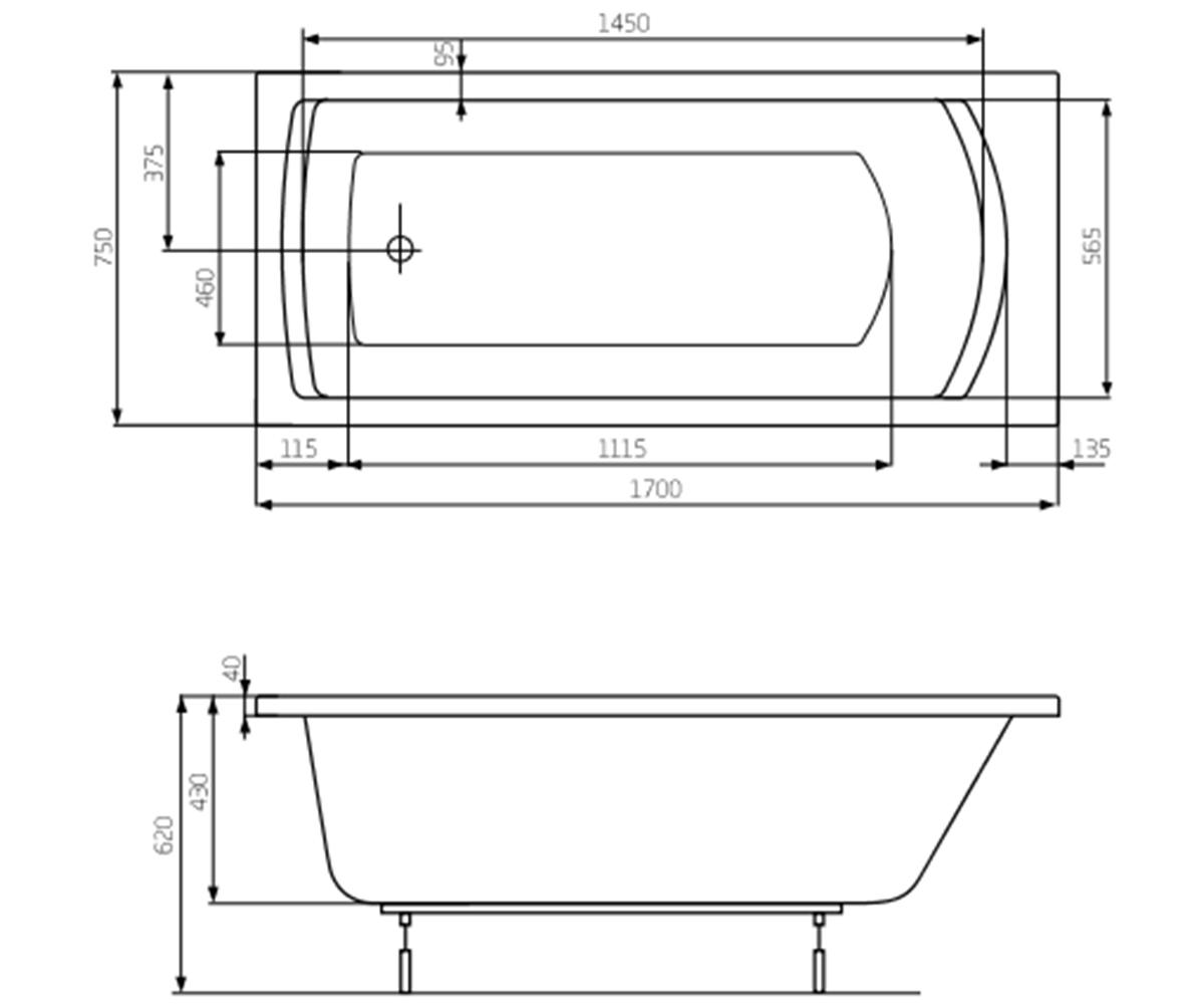 Ванна с ножками  LINEA A24T042000:Чертеж 