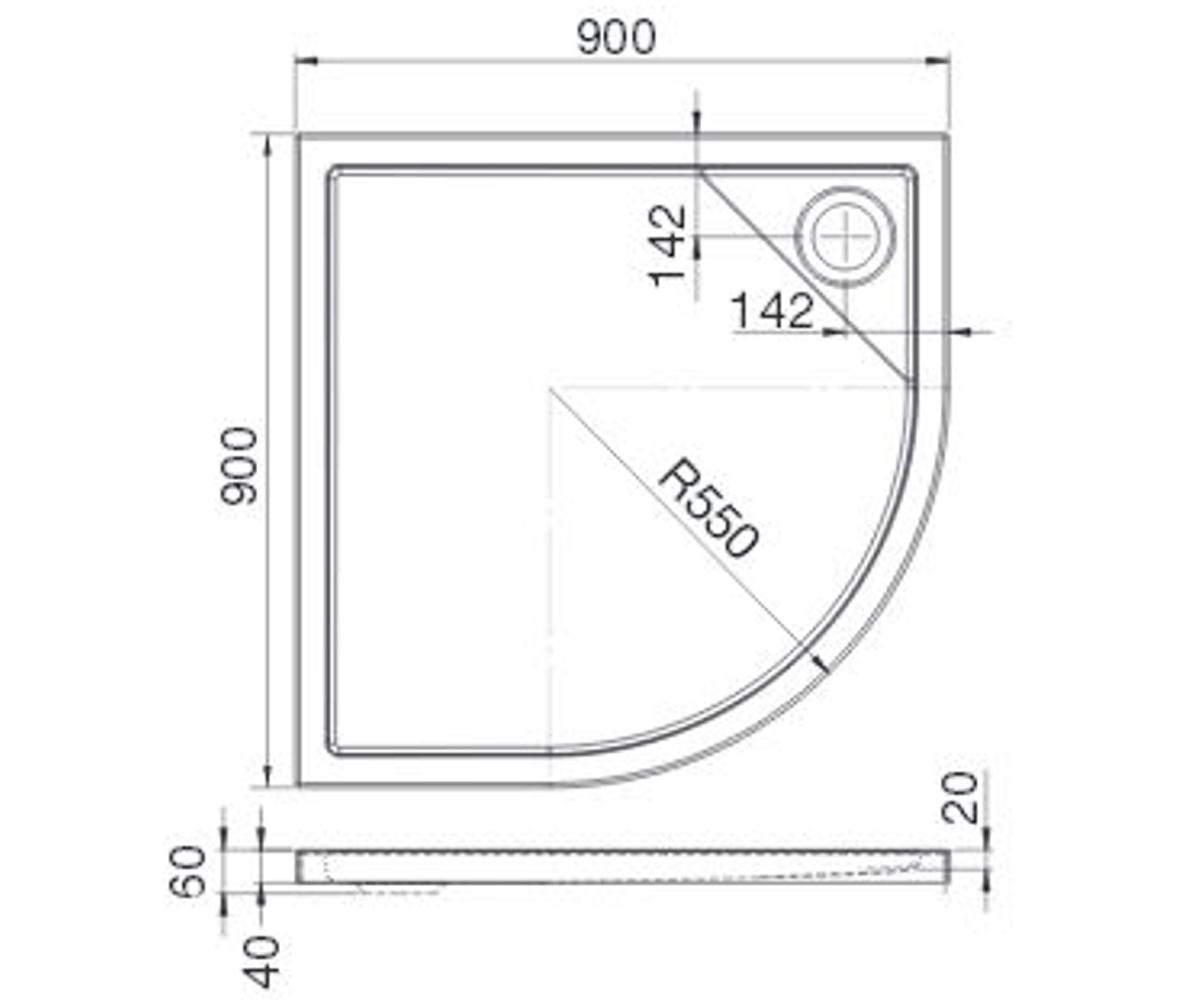 Душевой поддон 90х90 см  MALAGA RONDO FLAT A276259000:Чертеж 