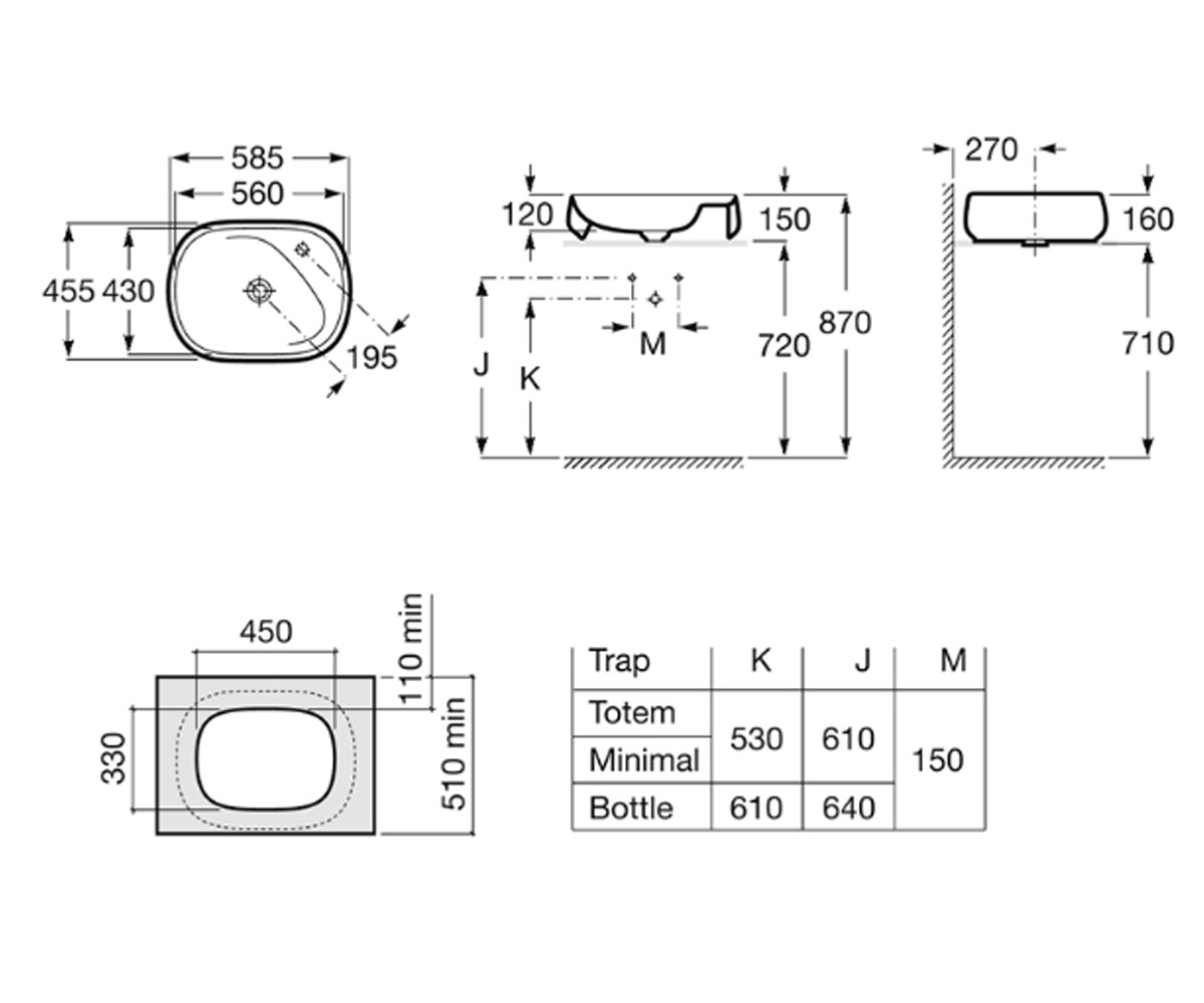 Накладная раковина 58 см  BEYOND A3270B8000:Чертеж 
