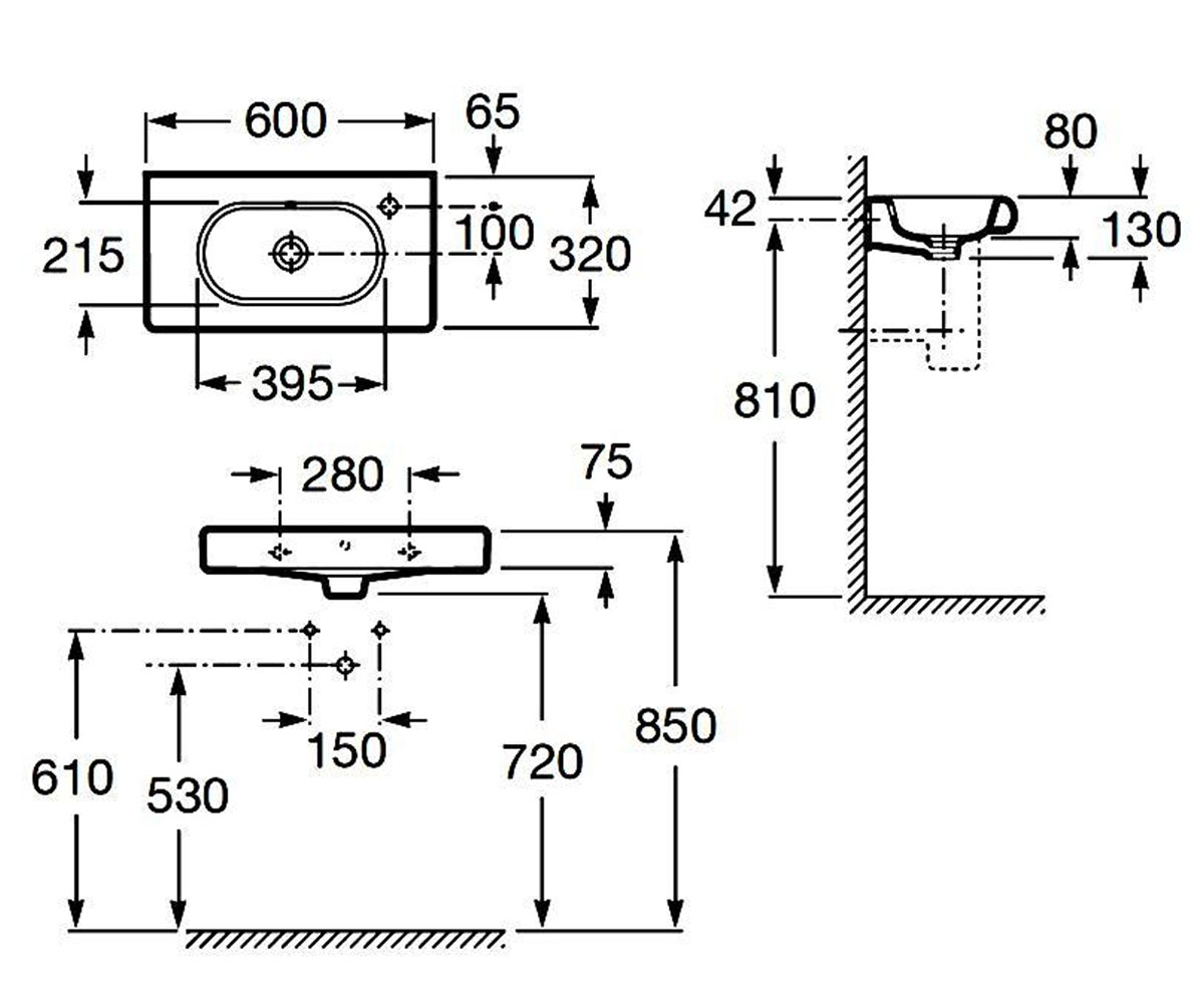 Раковина подвесная 60 см  MERIDIAN N A32724T000:Чертеж 