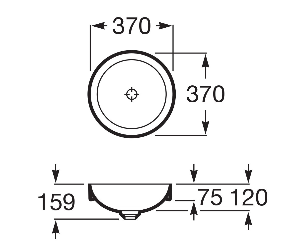 Круглая накладная раковина 37 см  INSPIRA ROUND A32752R640:Чертеж 
