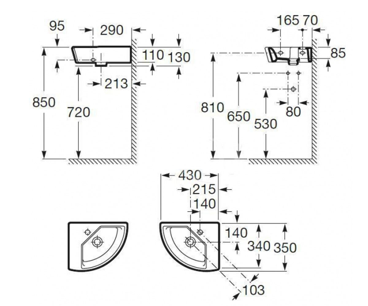 Раковина угловая  HALL A327623000:Чертеж 