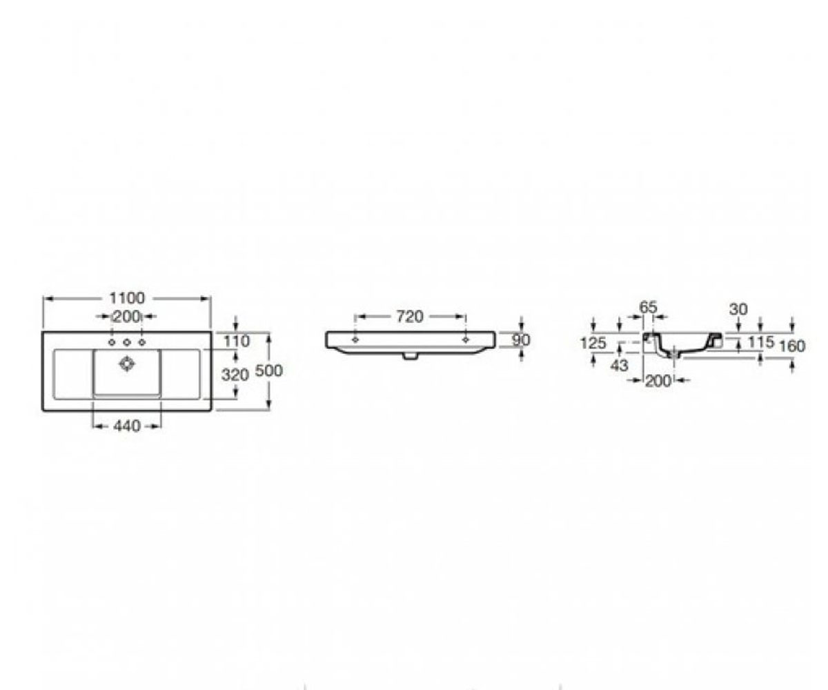 Раковина подвесная 110 см  STRATUM A327631000:Чертеж 
