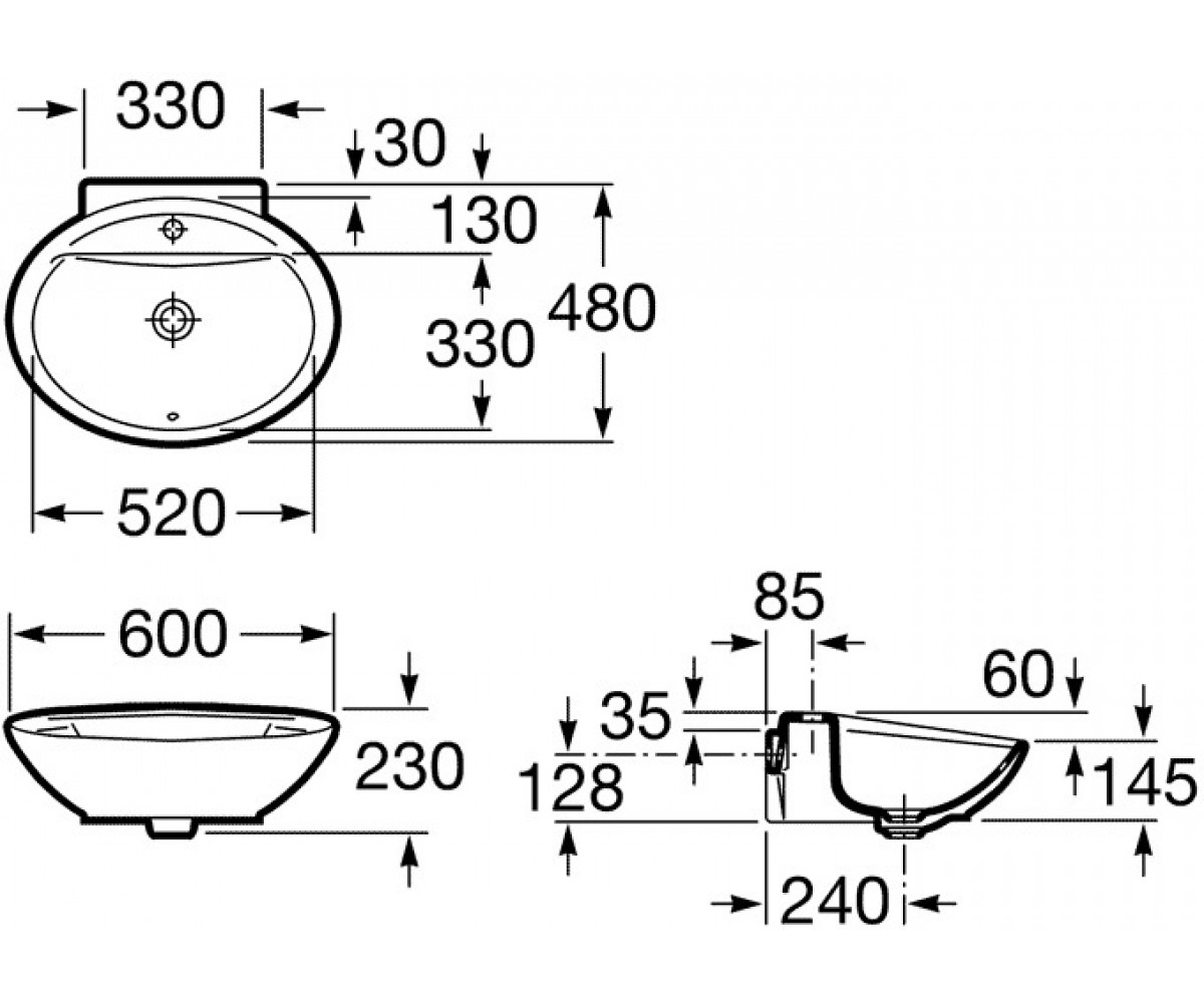 Раковина овальной формы  FONTANA A327877000:Чертеж 