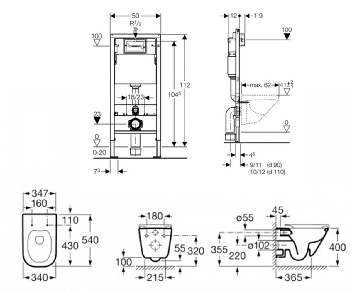 Унитаз с инсталляцией 3 в 1  GAP RIMLESS A34H47C000+458.103.00.1:Чертеж 