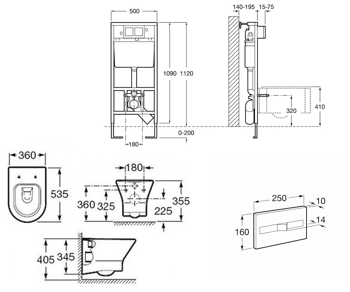 Унитаз с инсталляцией 4 в 1  NEXO RIMLESS A34H64L000+A890090020+A890096001:Чертеж 