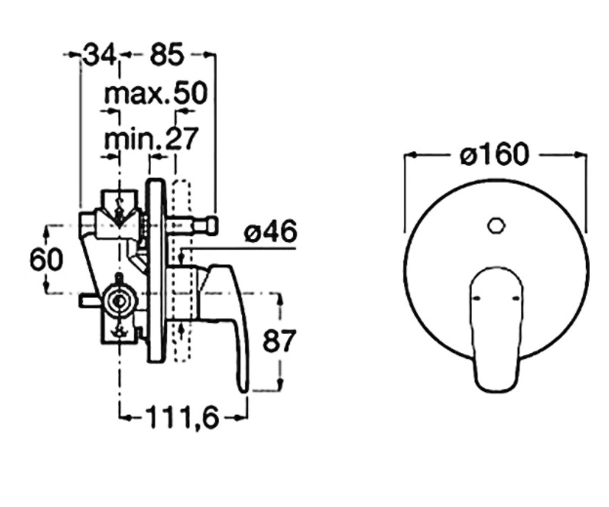 Смеситель для душа  MONODIN-N A5A0698C00:Чертеж 