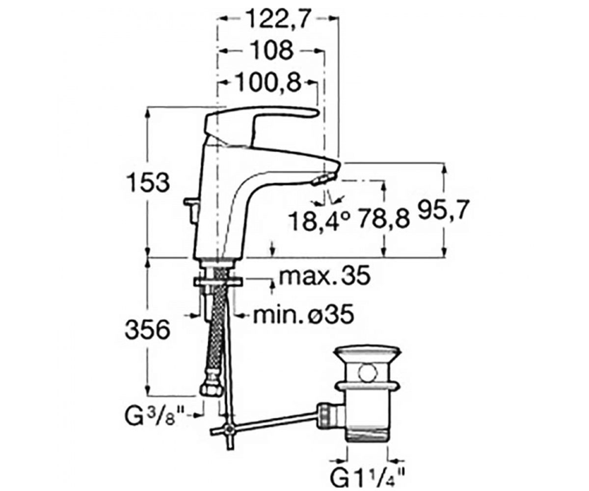Смеситель с донным клапаном  MONODIN-N A5A3098C00:Чертеж 