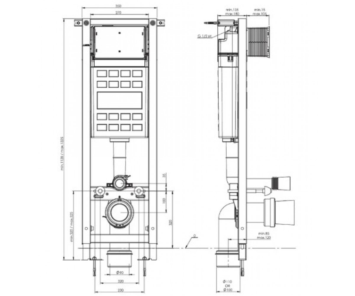 Инсталляция для унитаза  EKO FRAME A89P10T010:Чертеж 
