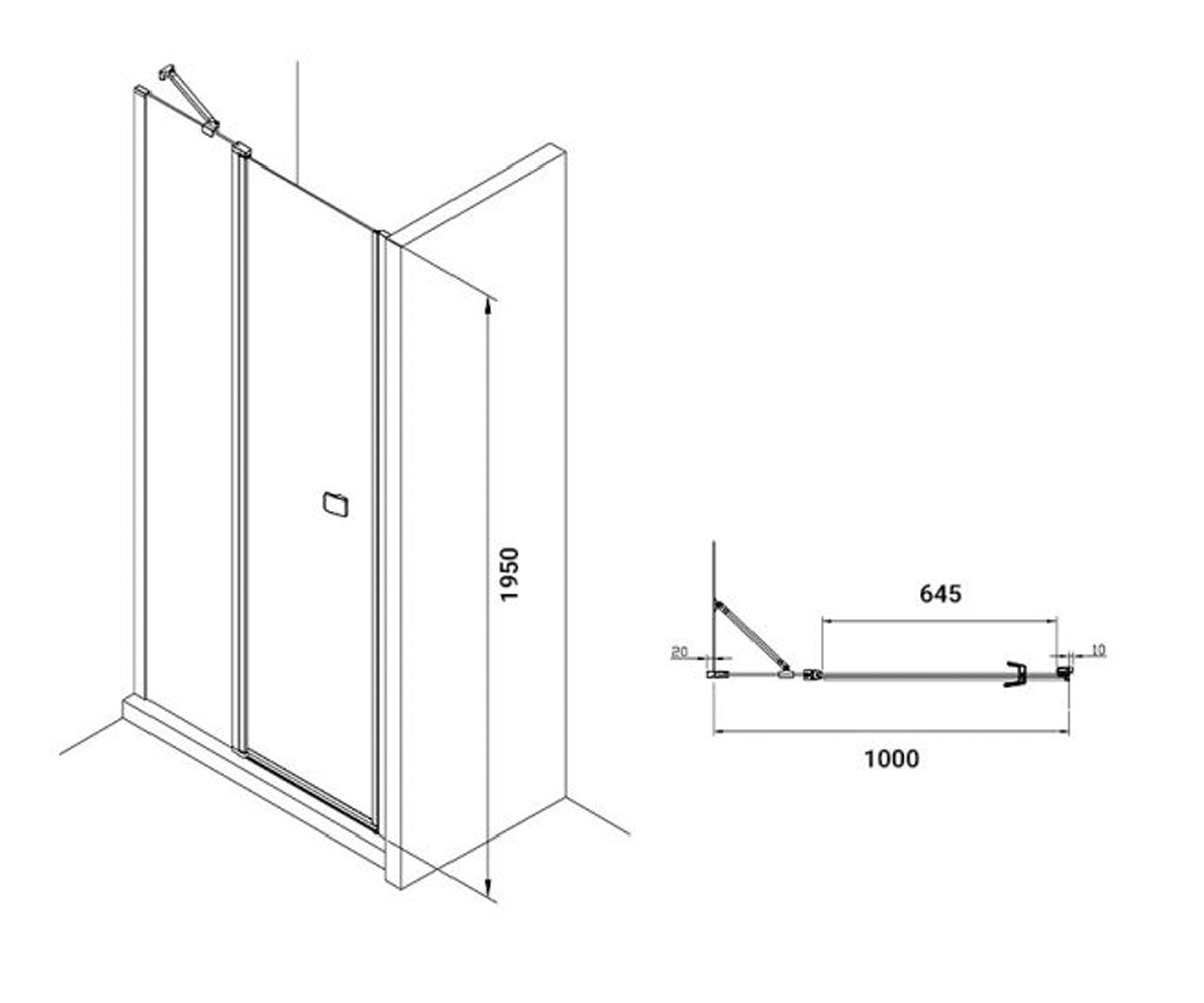 Душевая дверь 100х195 см  CAPITAL AM4610012M:Чертеж 