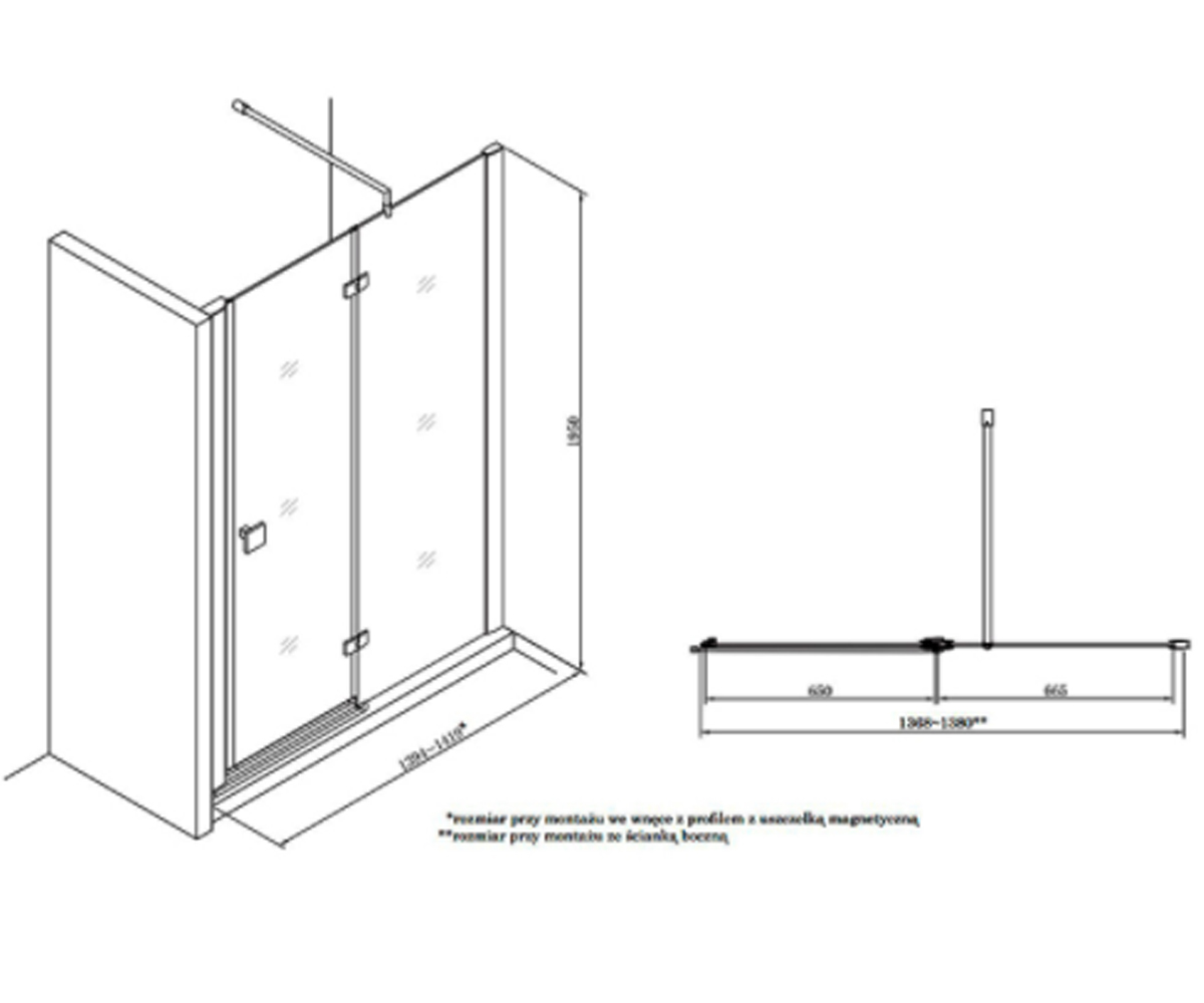 Душевая дверь 140х195 см  METROPOLIS AMP3414012M:Чертеж 