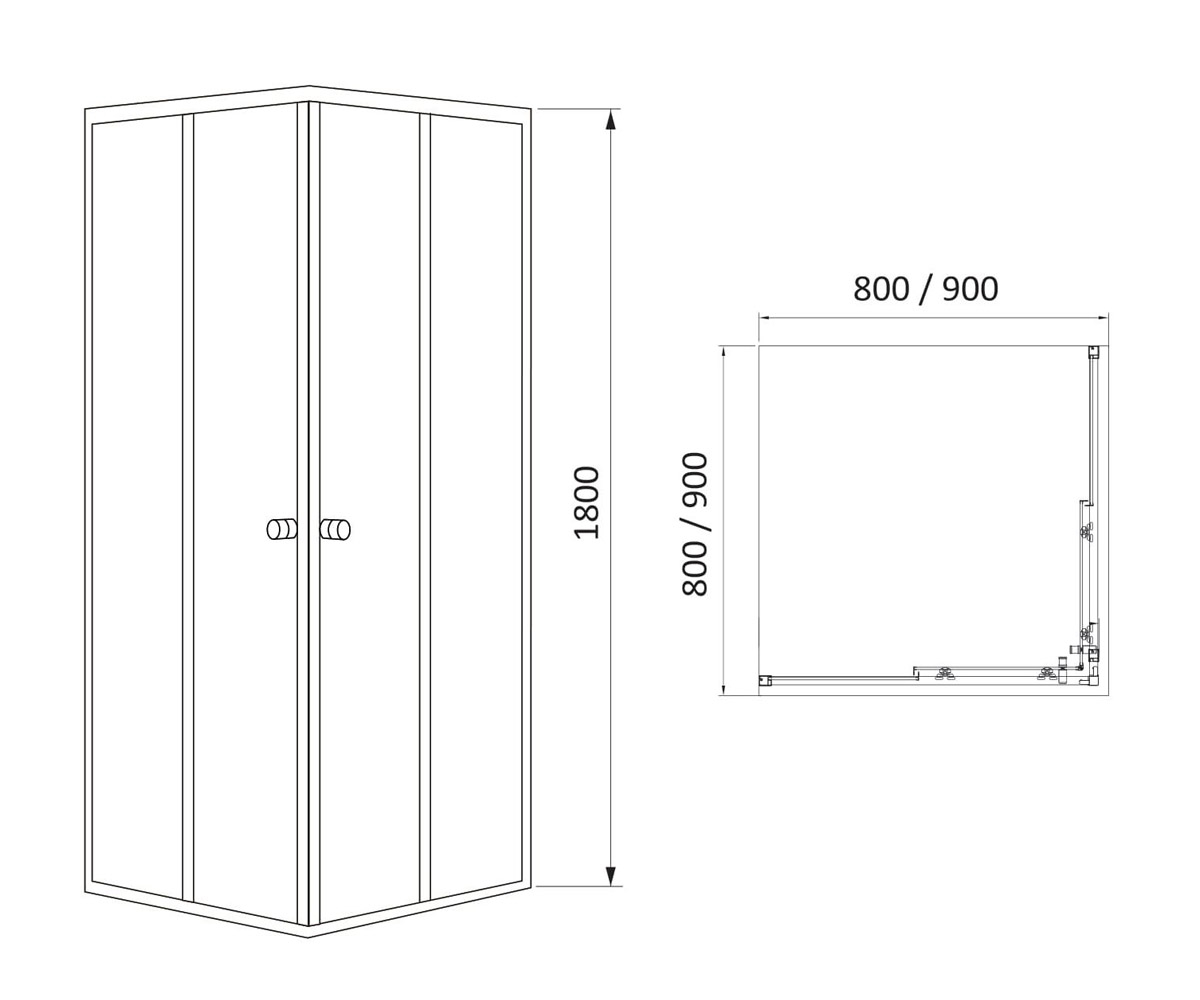 Кабинка квадратная 80х80 см  VELUM 80RZ082LINIA:Чертеж 