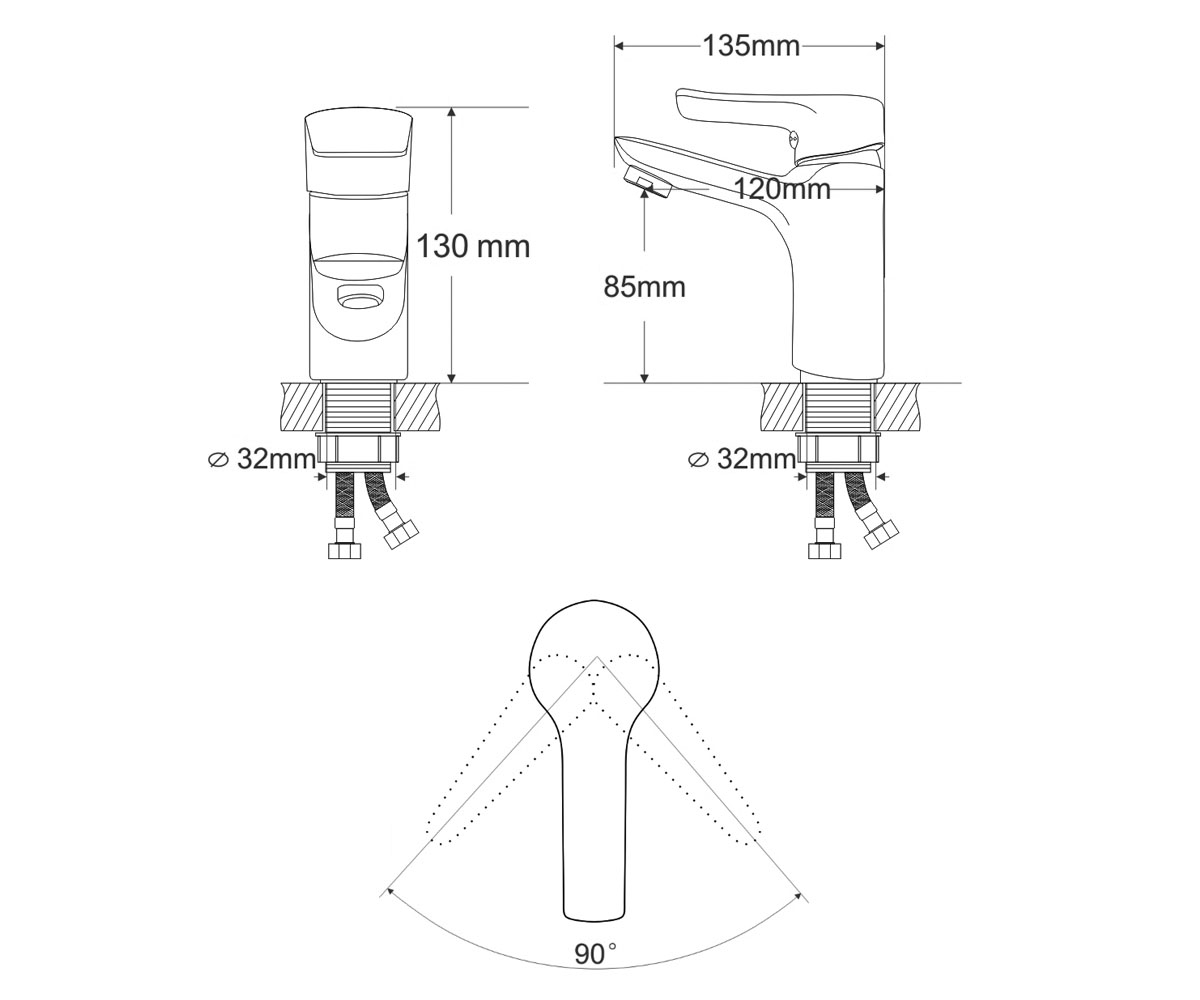 Смеситель для раковины  VELUM RBZ082-1:Чертеж 