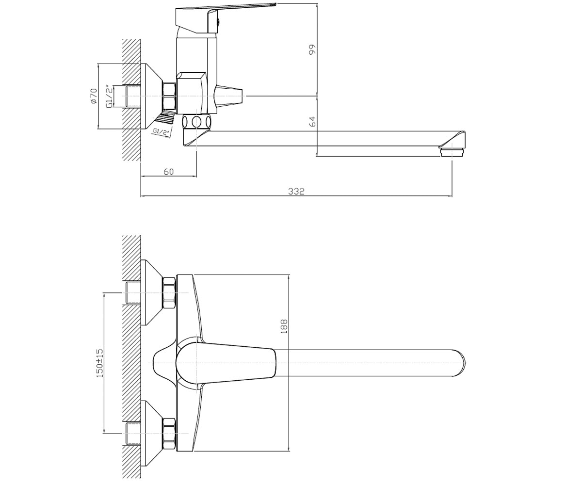 Смеситель для ванны  LOTUS RBZZ002-9B:Чертеж 