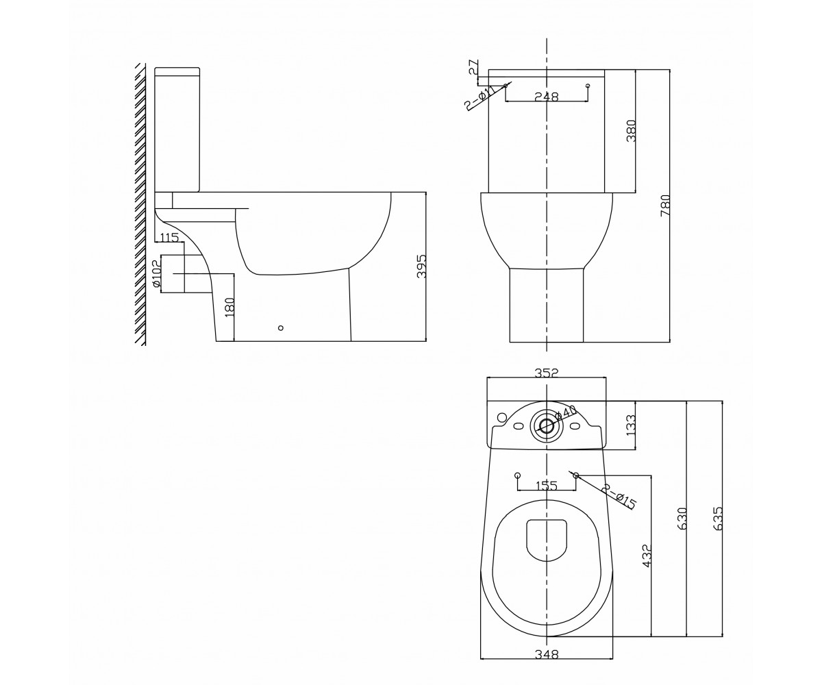 FLIP Rimless компакт не пристенный, бачок с нижним подводом, сидение полипропилен slow-closing  RJCE08209:Чертеж 