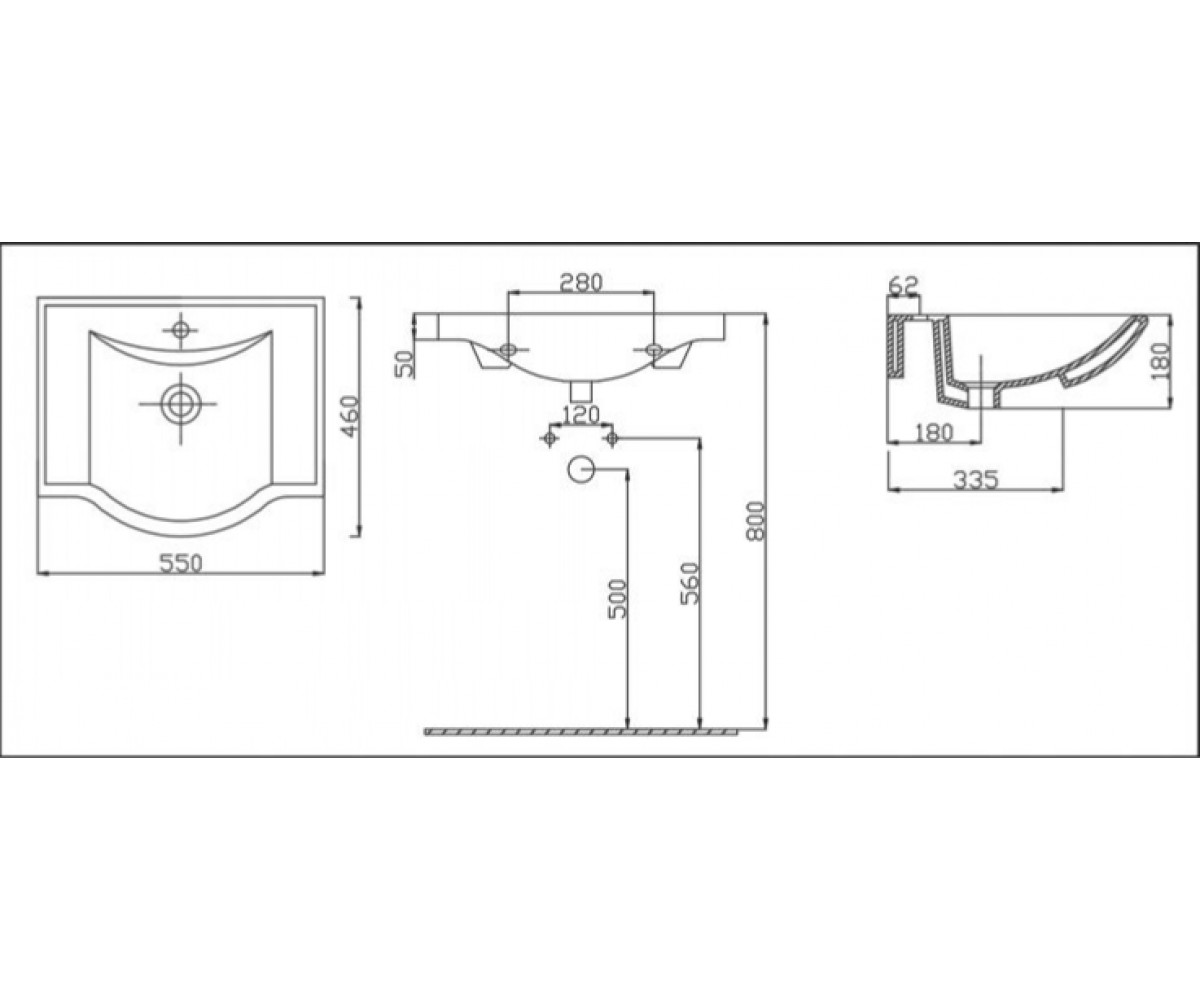 Раковина  RJFU081-0055WH:Чертеж 