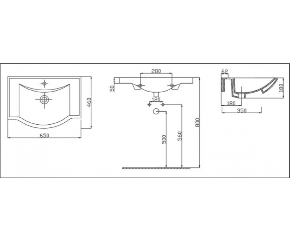 Раковина  RJFU081-0065WH:Чертеж 
