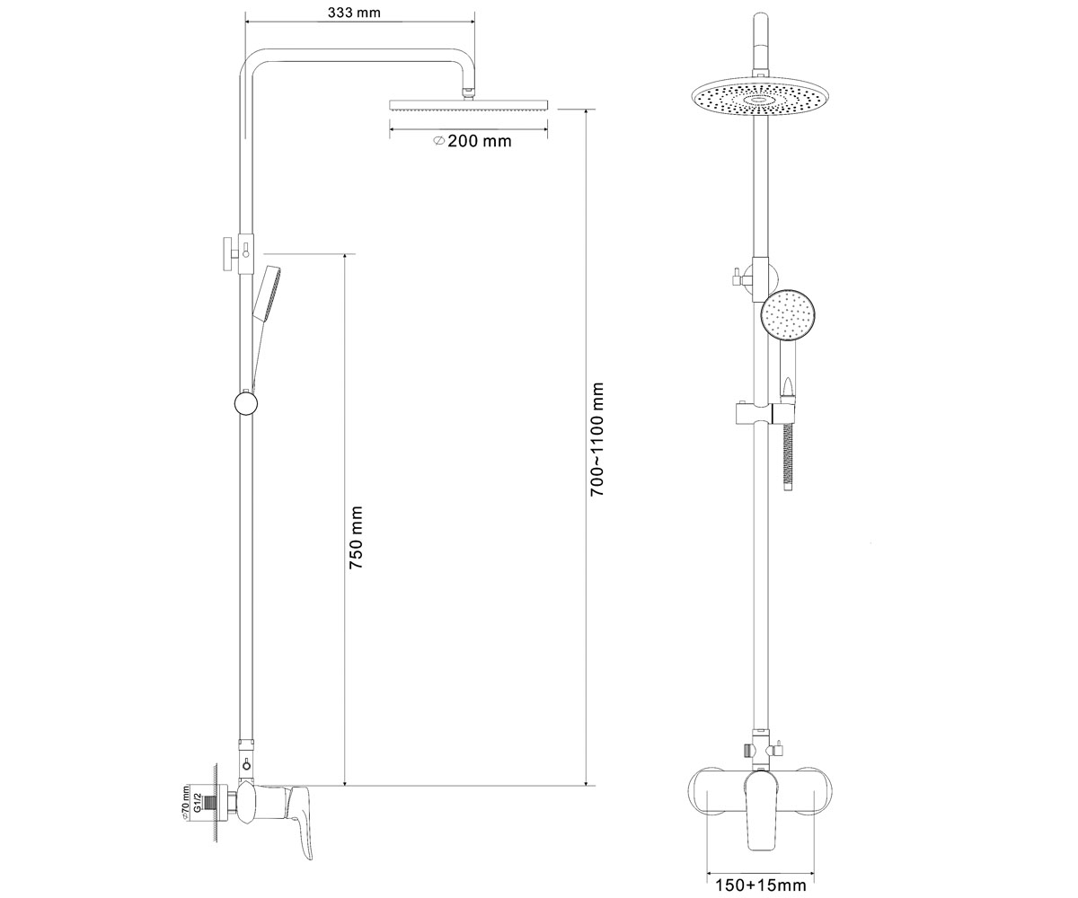 Система душевая  VELUM RSZ082-5:Чертеж 